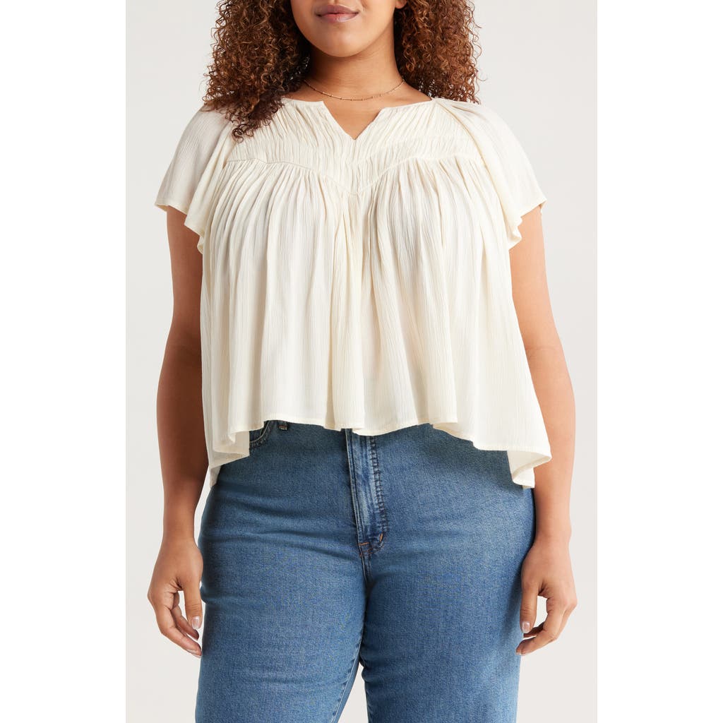 Treasure & Bond Shirred Raglan Sleeve Gauze Top In White