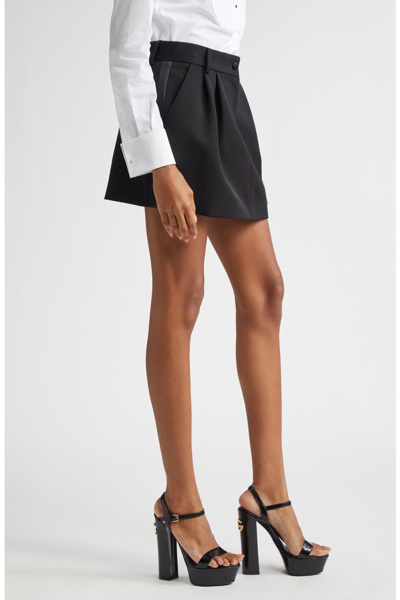 Virgin Wool & Silk Blend Gabardine Tuxedo Skirt, Alternate, color, NERO