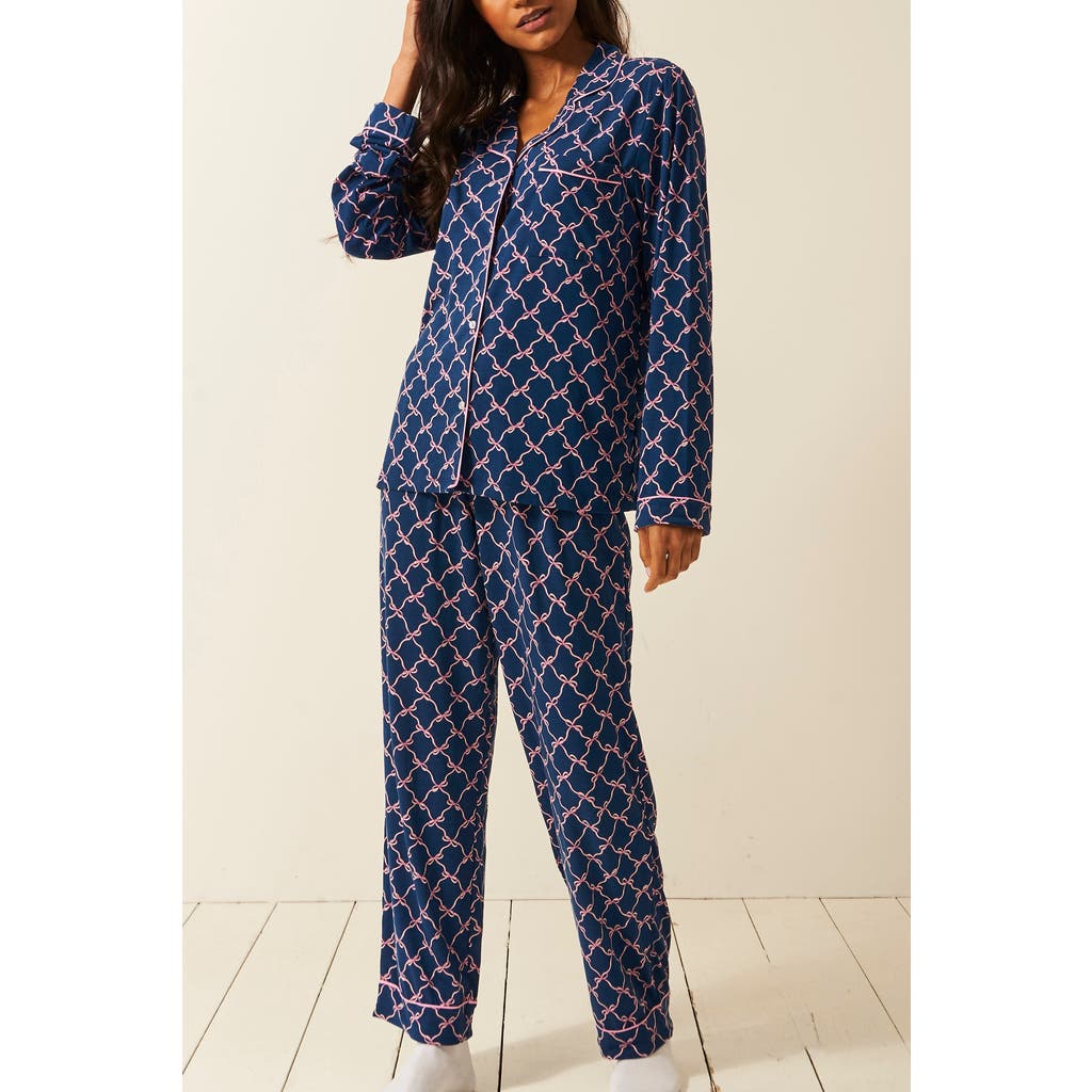 Stripe & Stare Long Pyjama Set In Midnight Bow