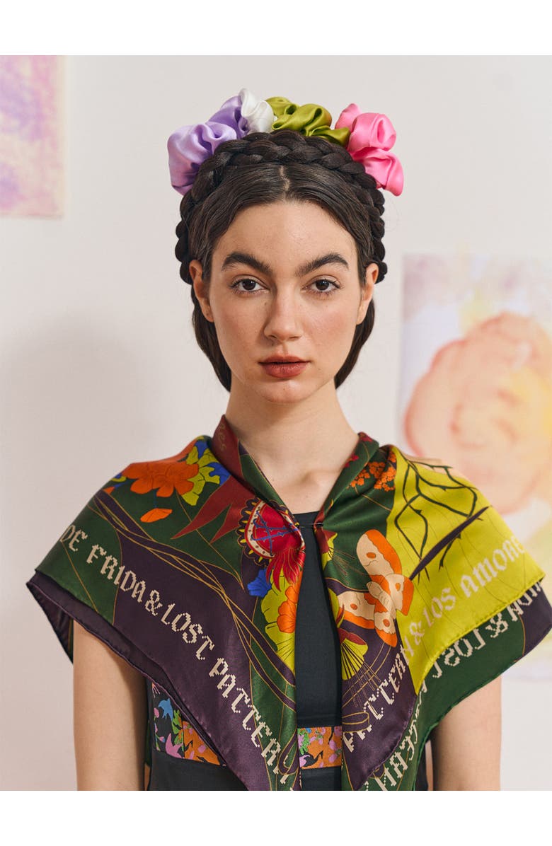Lost Pattern FRIDA x LOST PATTERN "Los Amores de Frida" Large Silk Scarf, Alternate, color, Dark Green