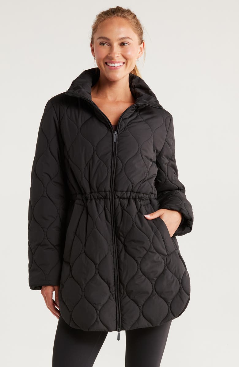 Zella Skyline Longline Quilted Jacket, Main, color, Black