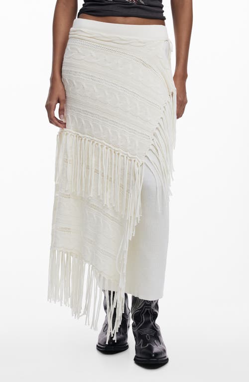 Desigual Mixed Stitch Fringe Maxi Skirt In Light Beige