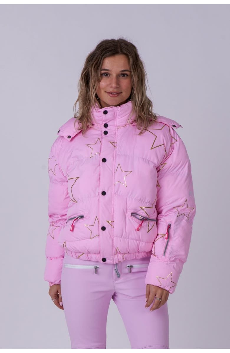 OOSC Chic Puffer Jacket - Gold Stars, Main, color, Pink With Gold Stars