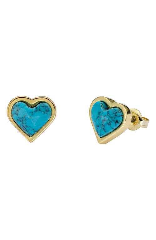 Ted Baker Faris Faceted Stoned Heart Stud Earrings In Gold Tone Turquoise
