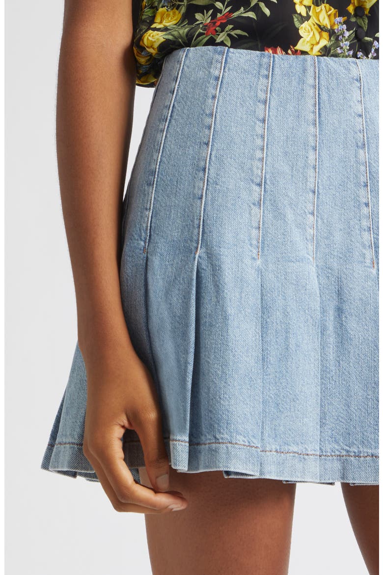 Carter Pleated Denim Miniskirt, Alternate, color, ROCKSTAR BLUE