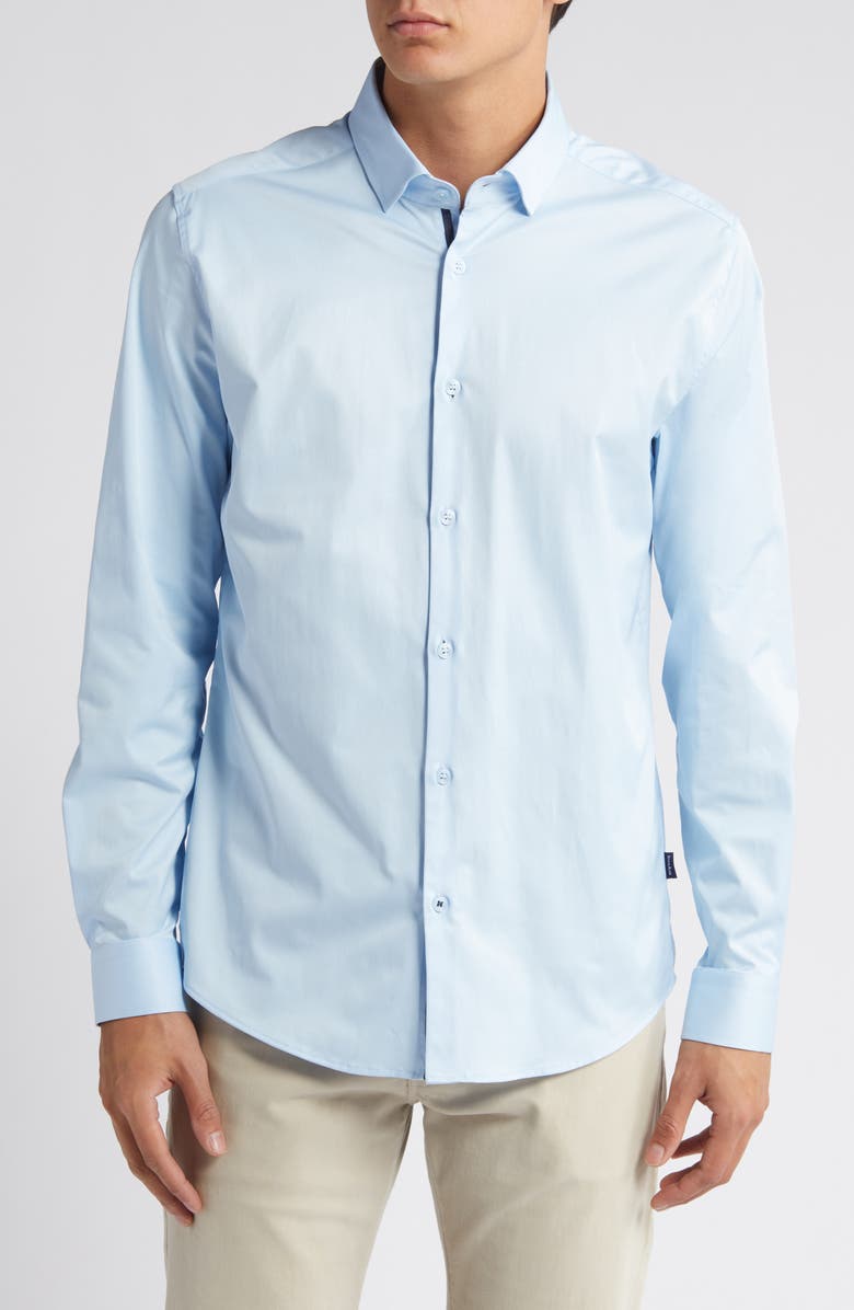 Stone Rose Solid Blue DryTouch<sup>®</sup> Performance Sateen Button-Up Shirt, Main, color, 