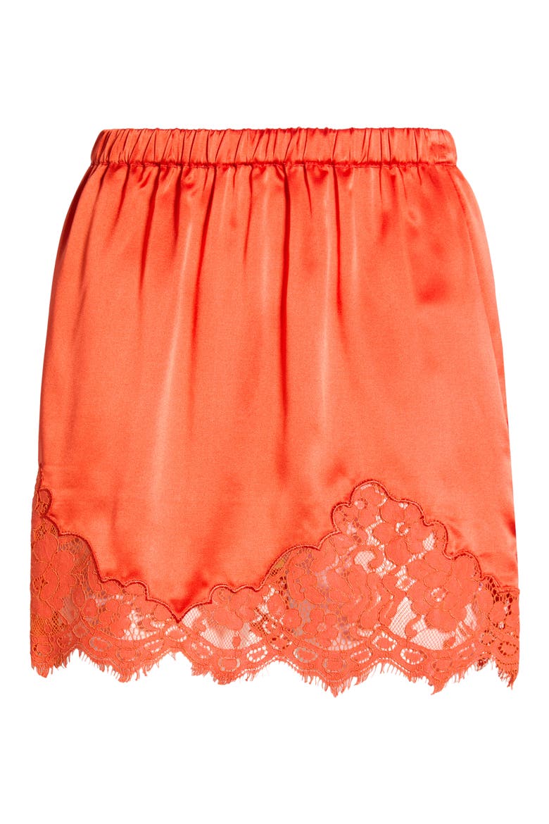 Alexia Lace Trim Silk Blend Slip Miniskirt, Alternate, color, APEROL