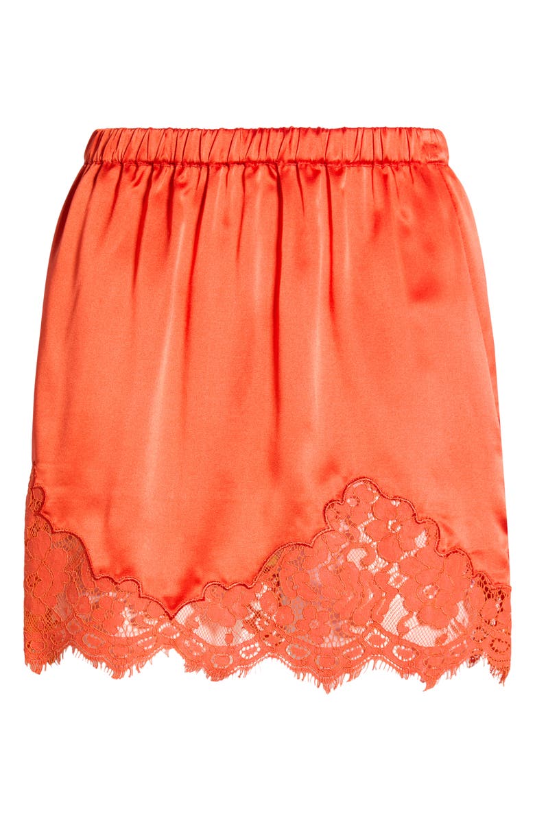 Re/Done Alexia Lace Trim Silk Blend Slip Miniskirt, Alternate, color, Aperol