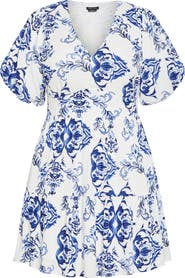 City Chic Winslow Print Puff Sleeve Dress