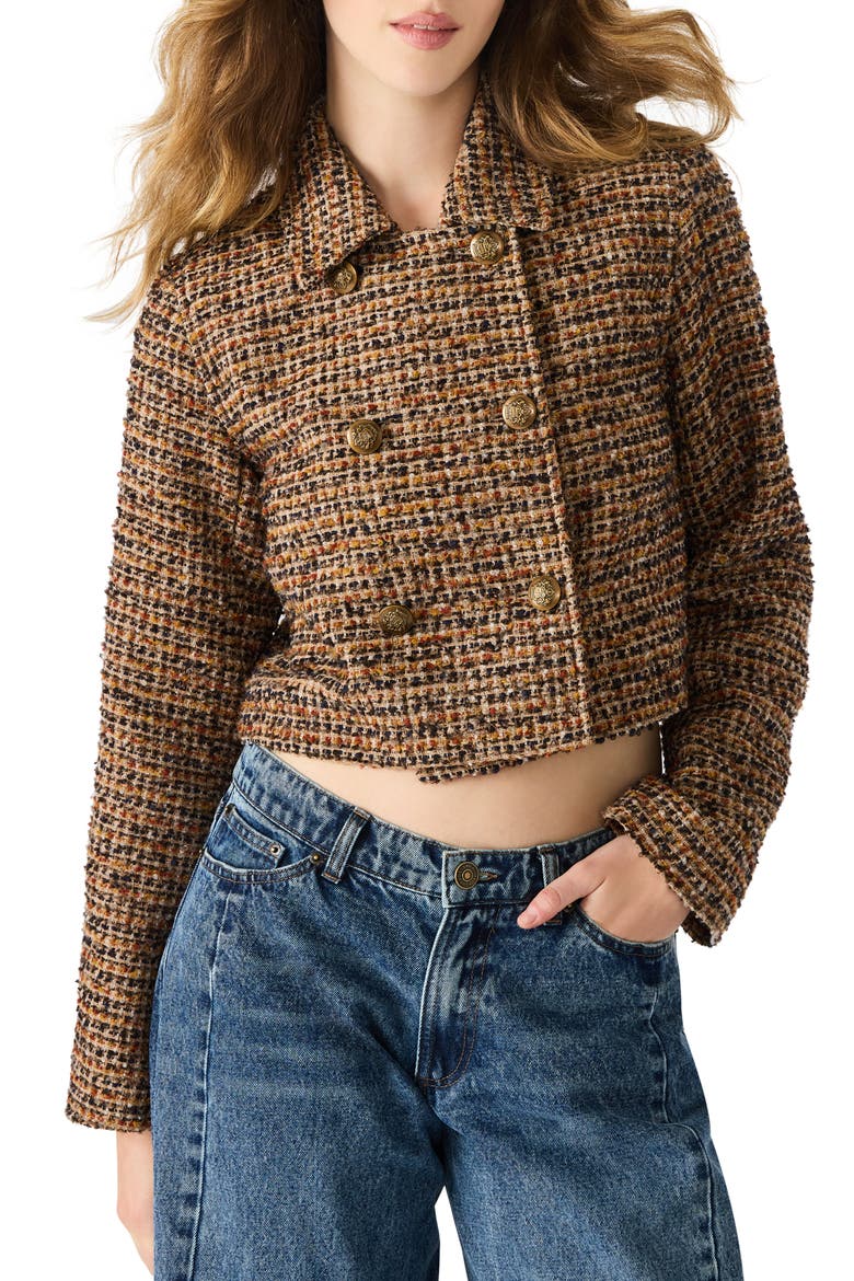 Avie Tweed Jacket, Main, color, BROWN PLAID MIX