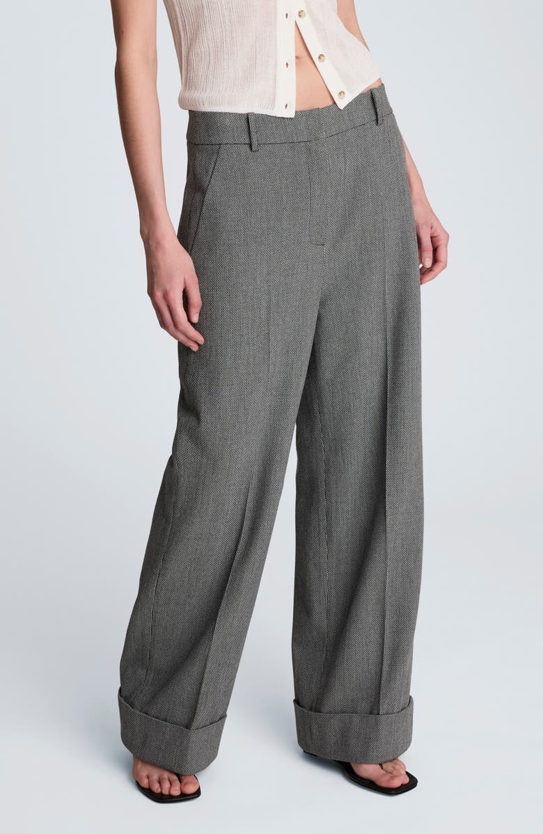 Kenneth Cole High Waist Pleat Front Cuffed Pants, Alternate, color, Black Multi/ Pure White