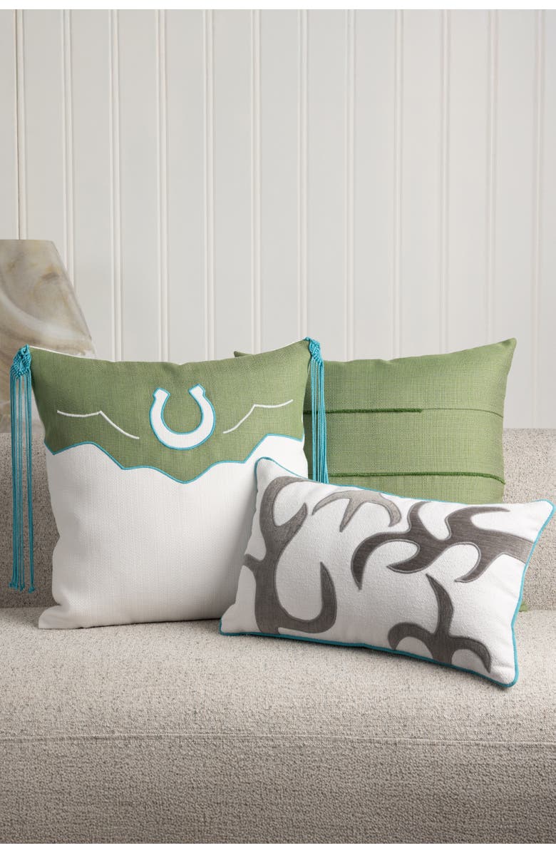 Elaine Smith Pioneer Hand Appliqued & Embroidered Velvet Indoor & Outdoor Woven Accent Pillow, Alternate, color, Multi