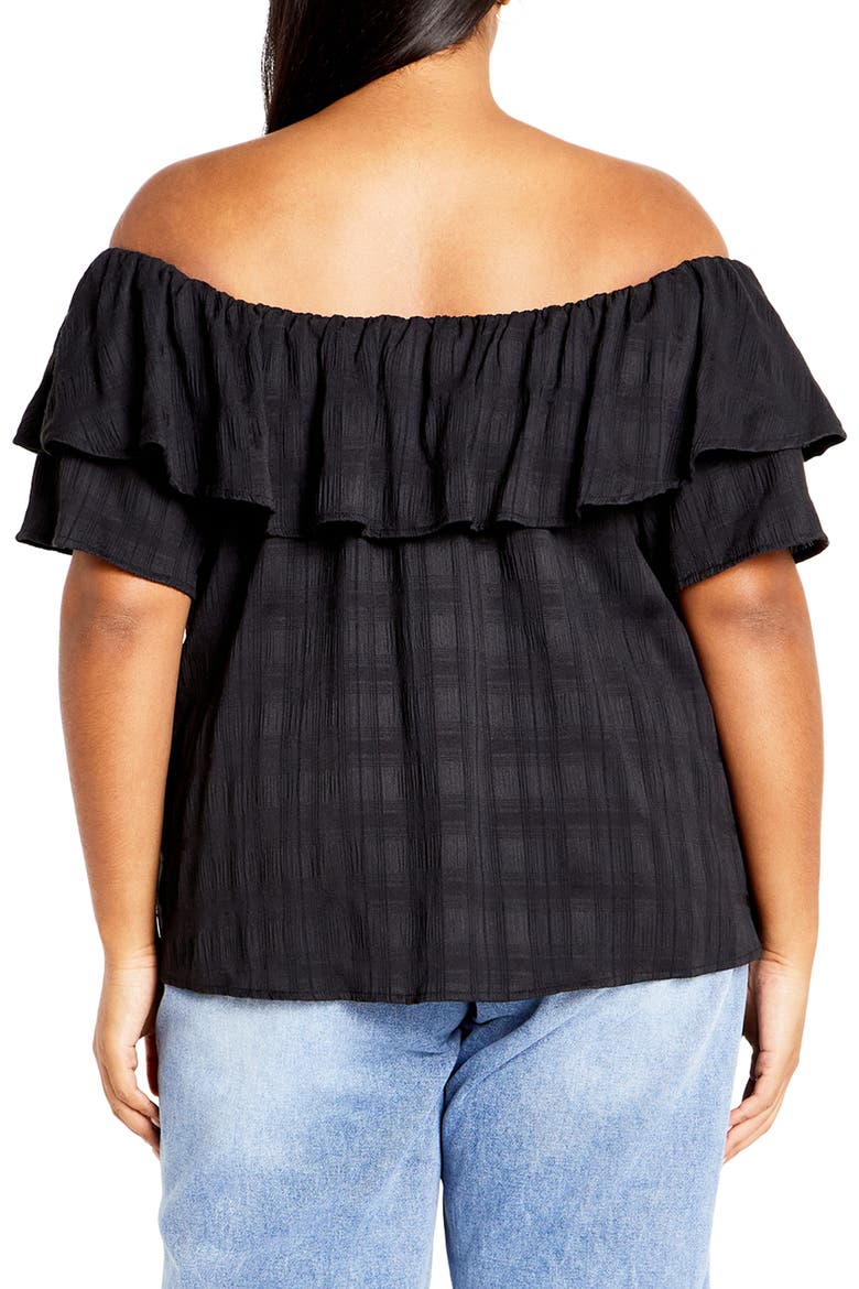 Christy Off the Shoulder Ruffle Top, Alternate, color, BLACK
