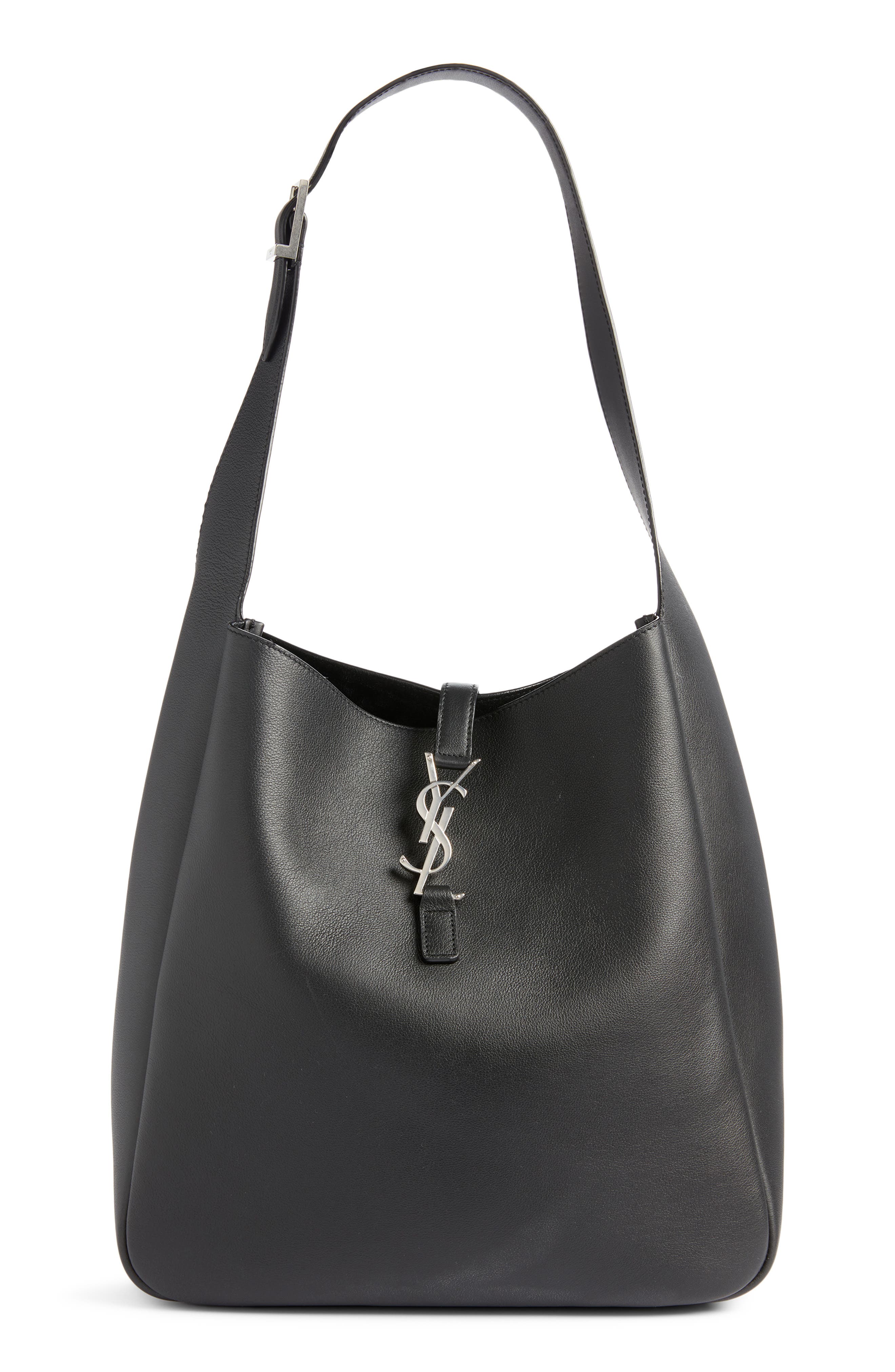 Saint Laurent Large 5 à 7 Leather Hobo Bag, Main, color, Noir