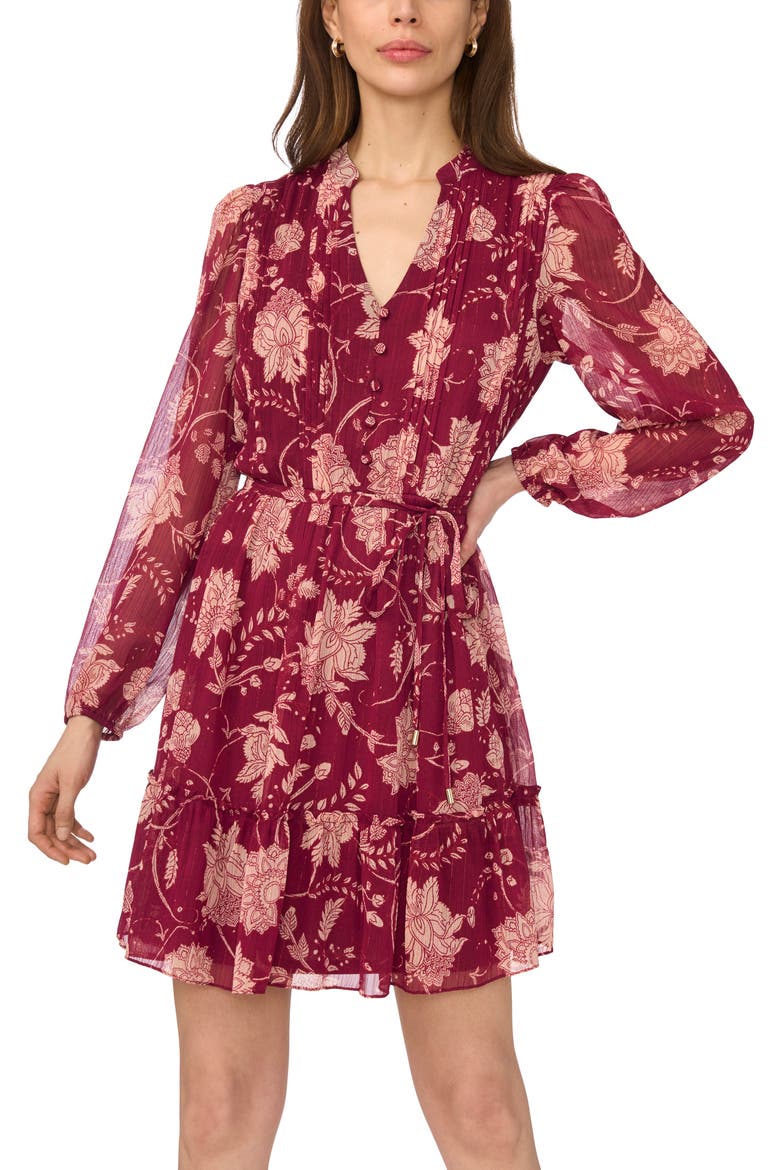 Pleated Long Sleeve Dress, Alternate, color, PINK MULTI