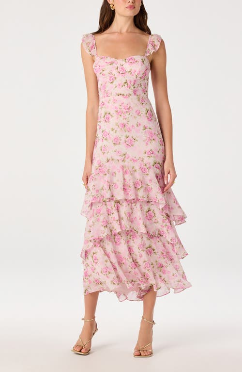 ASTR the Label Alcina Polka Dot Maxi Dress in Pink Multi Floral at Nordstrom, Size Medium