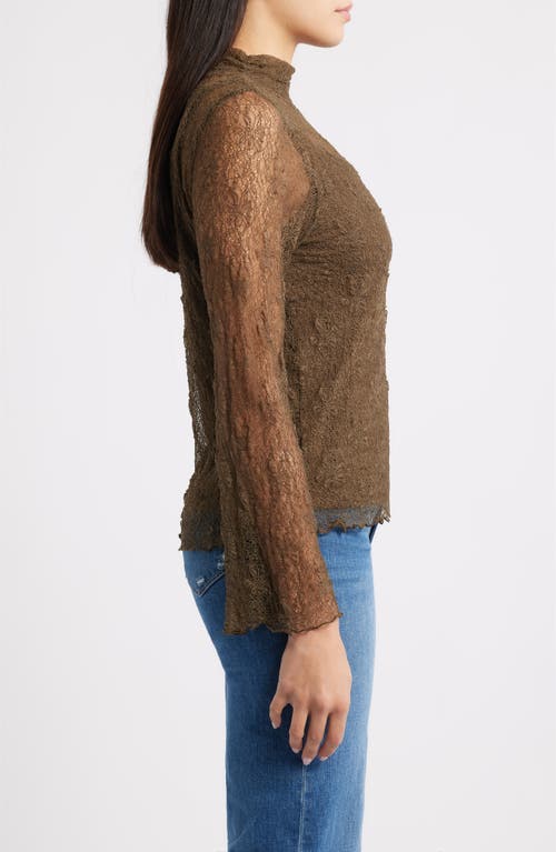 Wit & Wisdom Mock Neck Sheer Knit Top In Brown