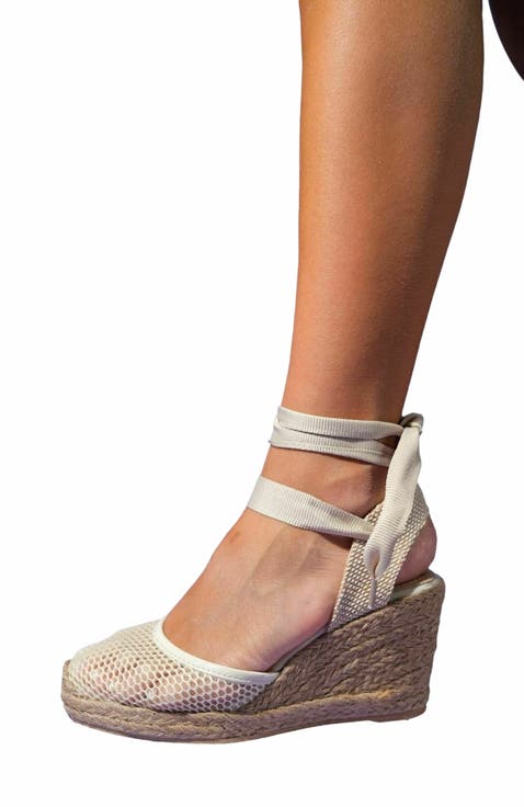 Lions Mesh Leather Wedge Espadrilles Sandal (Women)