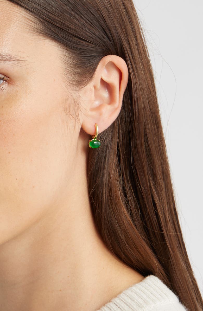 Nordstrom Demi Fine Oval Stone Huggie Hoop Earrings, Alternate, color, Green- Gold