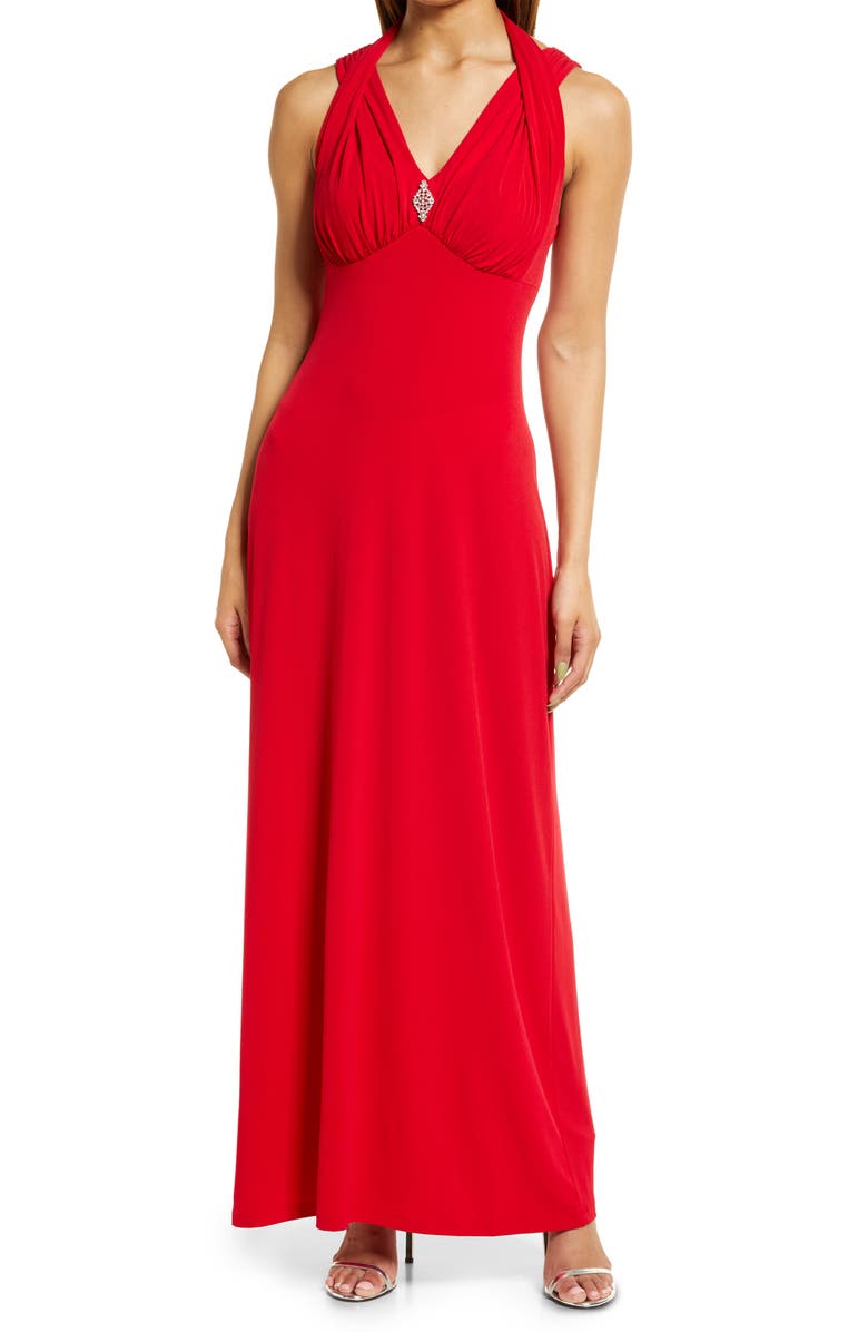 Connected Apparel Double Strap Gown, Main, color, Apple Red
