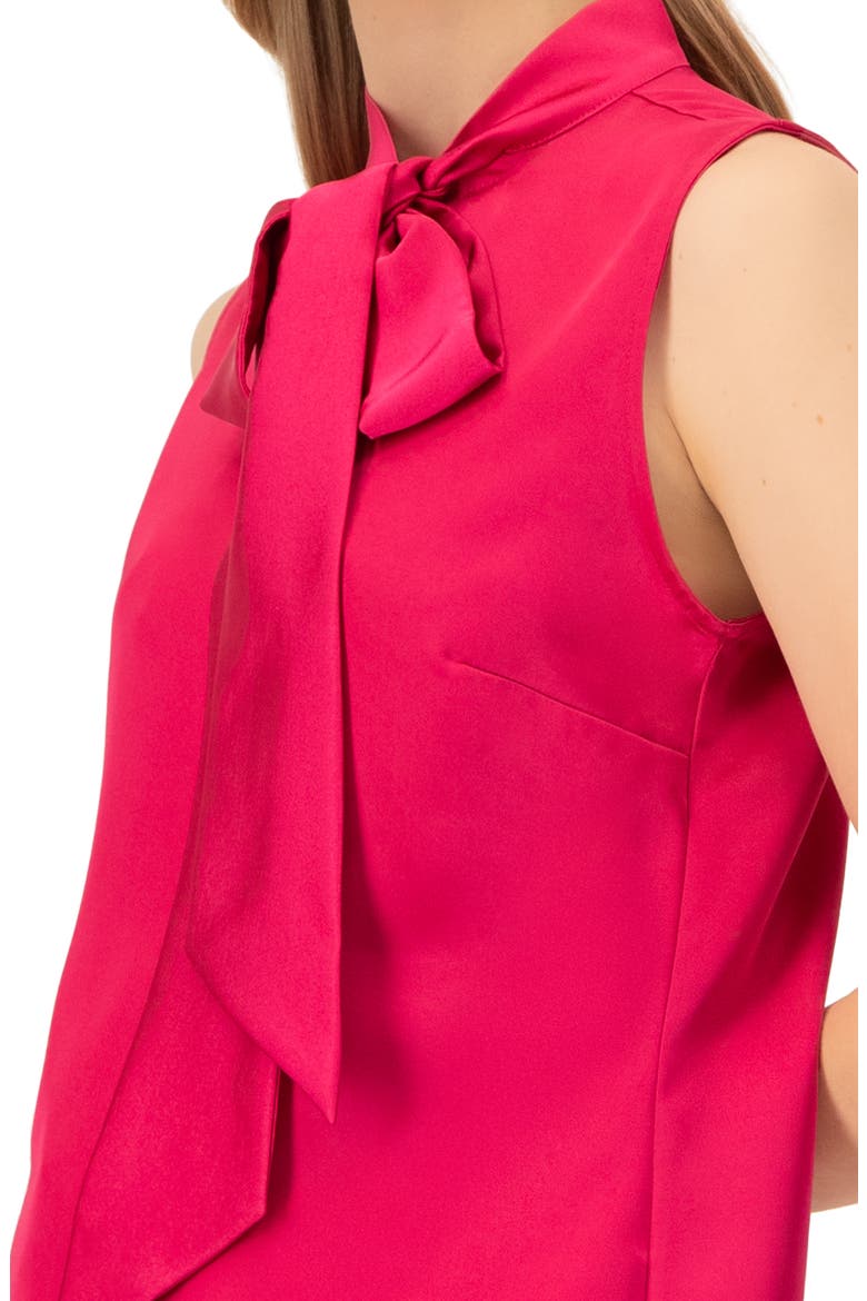 Sleeveless Satin Blouse with Neck Tie, Alternate, color, Fuchsia