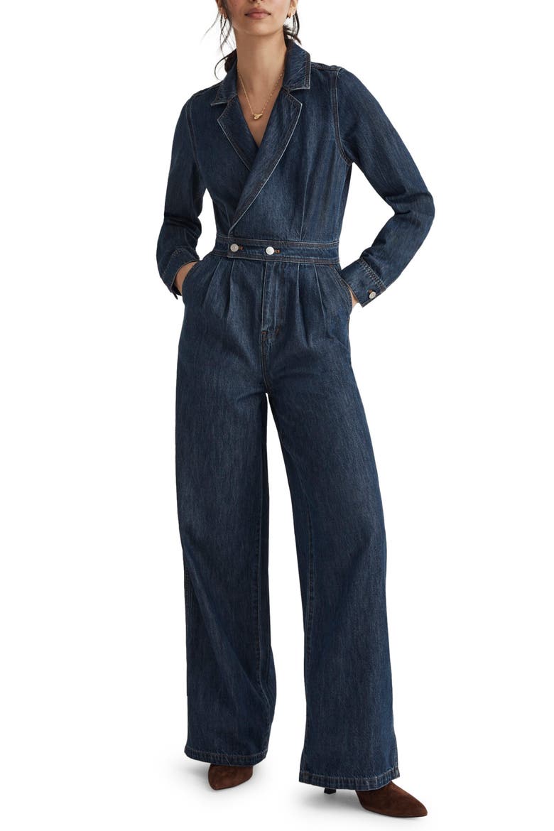 Long Sleeve Tailored Straight Leg Denim Jumpsuit, Main, color, NORVELL WASH