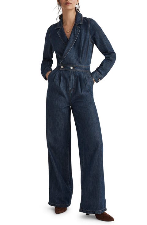 Long Sleeve Tailored Straight Leg Denim Jumpsuit