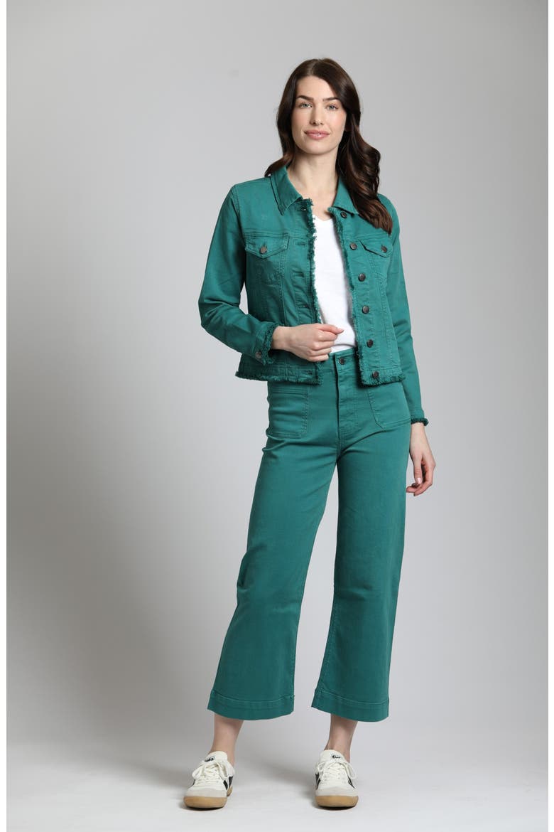 Frayed Denim Jacket, Alternate, color, FOREST GREEN