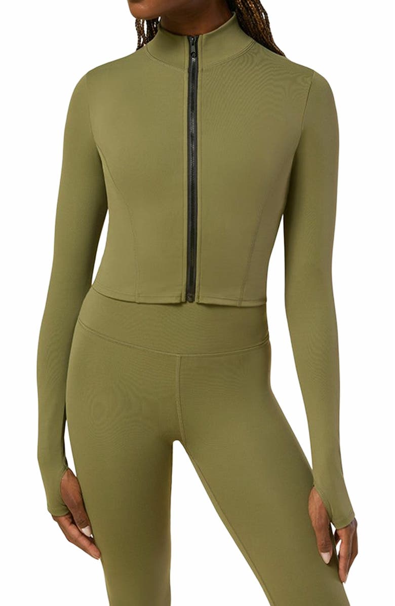 WeWoreWhat Cropped Active Zip-up Jacket, Alternate, color, Olive