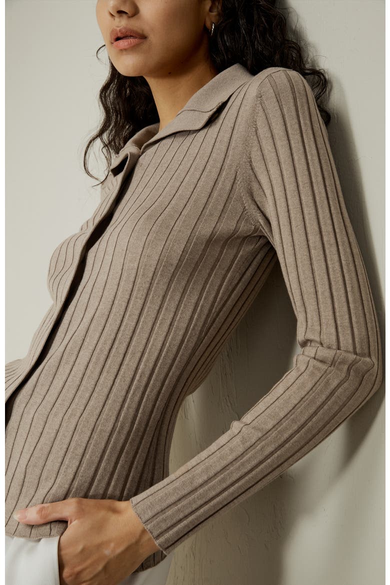 Women's Ribbed Silk-Cashmere Blend Cardigan, Alternate, color, Brown