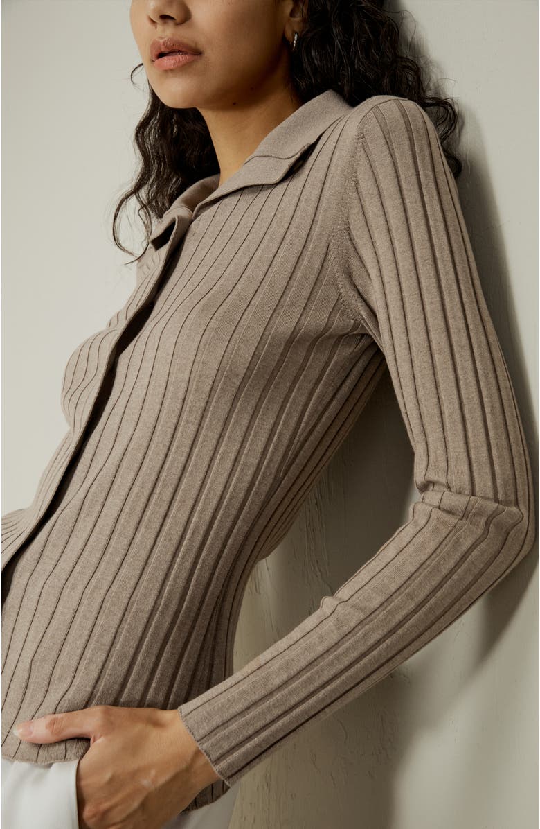 Lilysilk Women's Ribbed Silk-Cashmere Blend Cardigan, Alternate, color, Brown