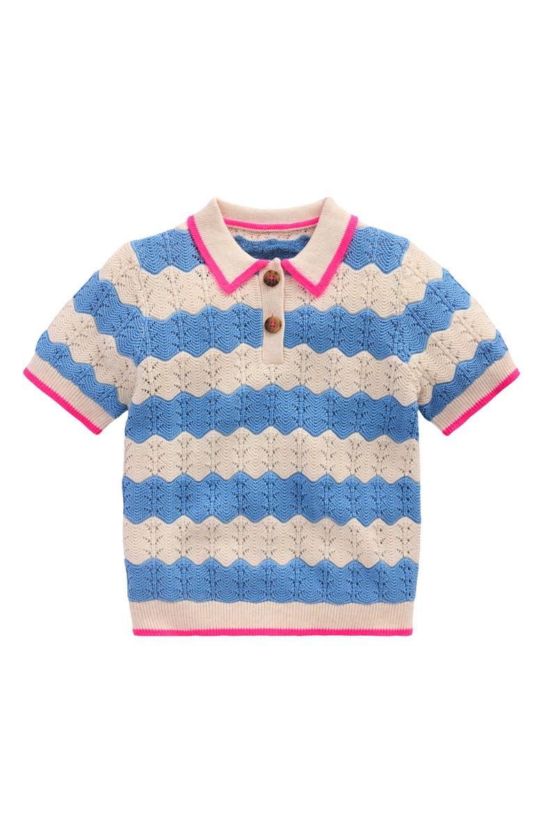 Mini Boden Kids' Pointelle Knit Polo, Main, color, Wave Blue