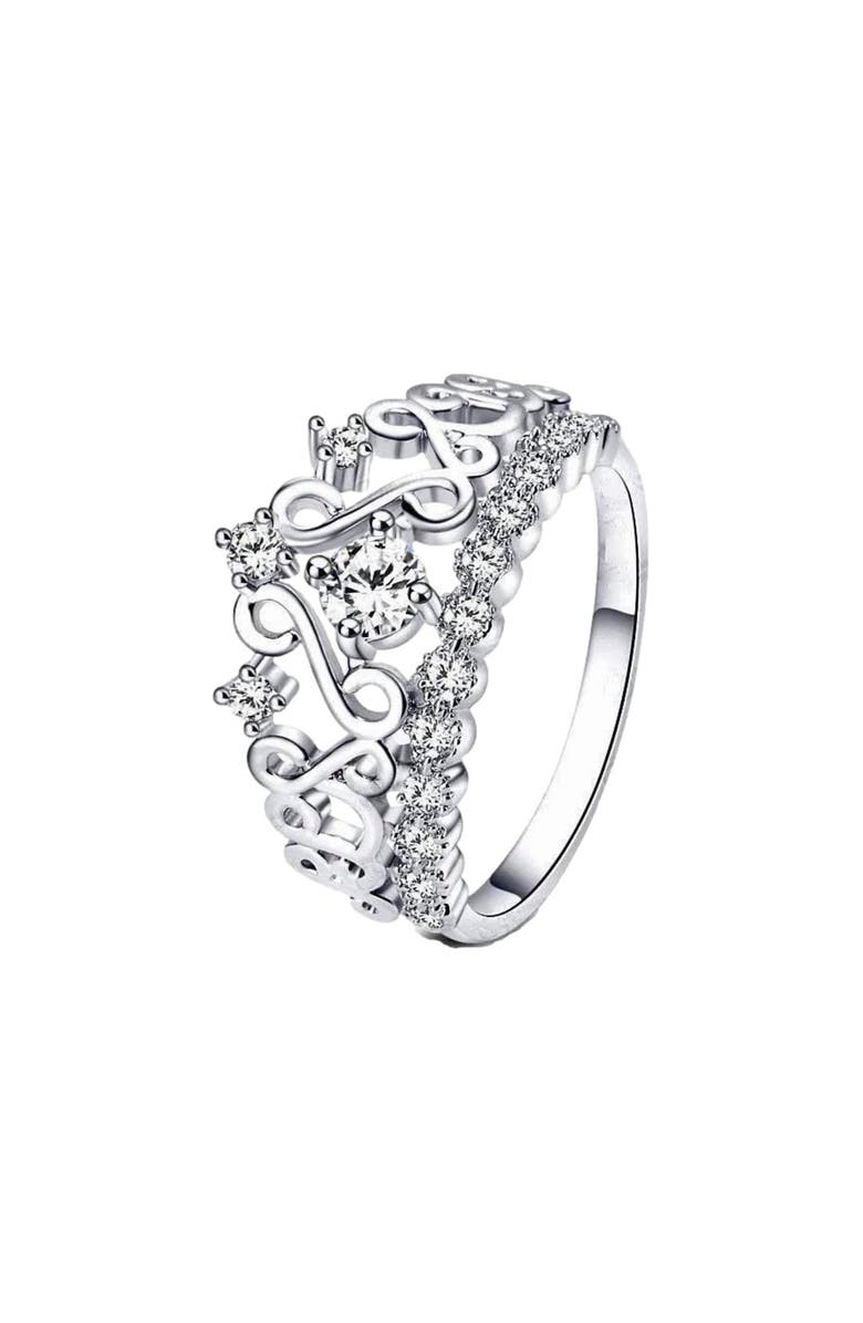DLORIA Princess Crown Ring with Cubic Zirconia Stones, Alternate, color, Silver