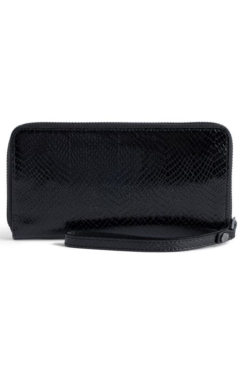 Zadig & Voltaire Compagnon Glossy Snake Texture Zip Wallet In Black