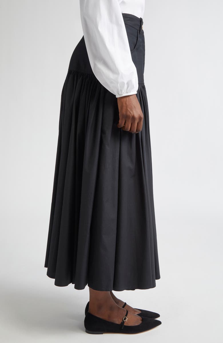 Giambattista Valli Pleated Poplin & Denim Midi Skirt, Alternate, color, Black