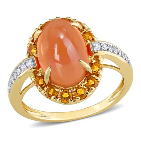 Moonstone Citrine & Diamond Ring 14k