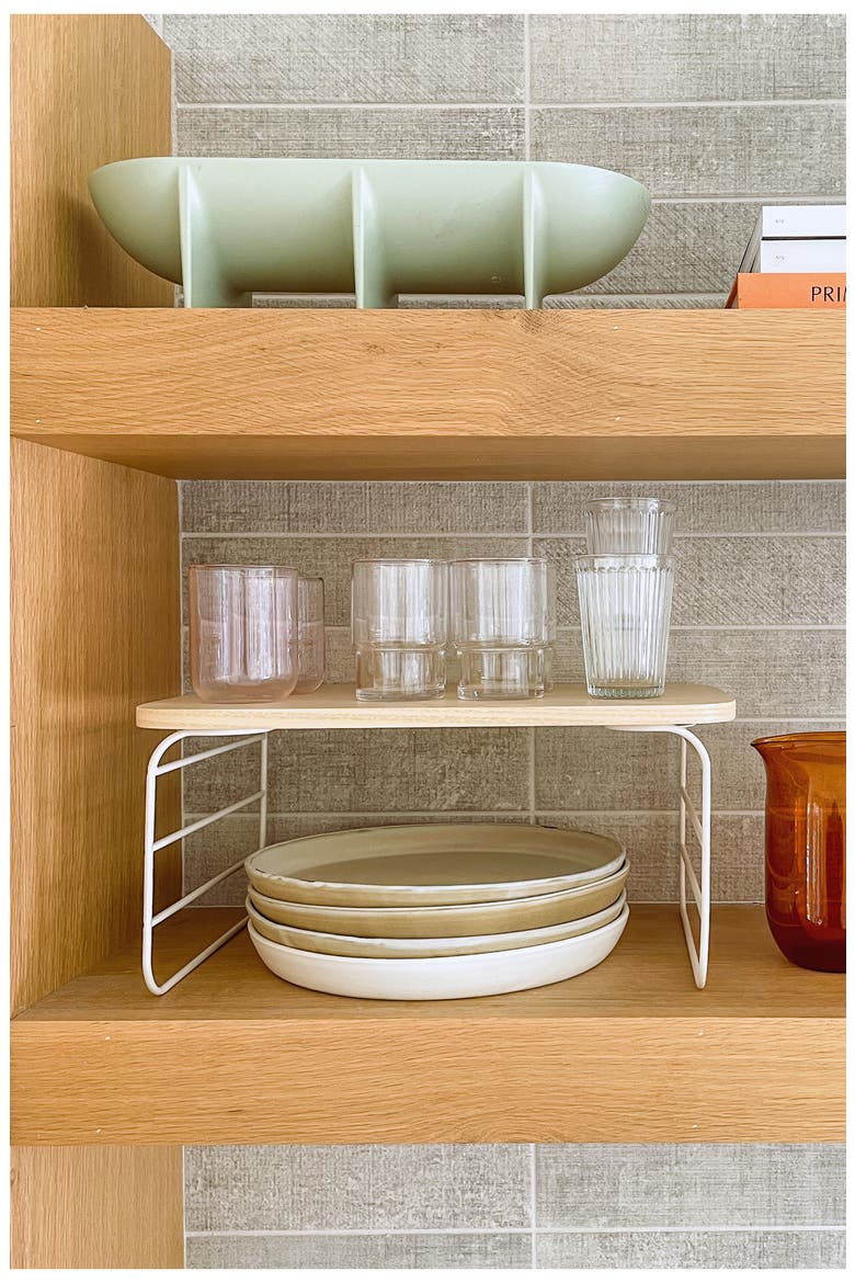Set of 2 Shelf Risers, Alternate, color, WOOD / CREAM