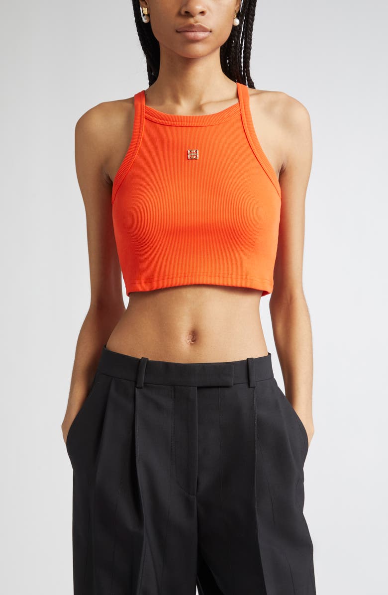 Givenchy 4G Crop Stretch Cotton Rib Tank, Main, color, 