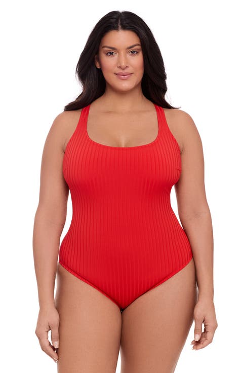 Ribbed Scoopneck Crossback One Piece Swimsuit
