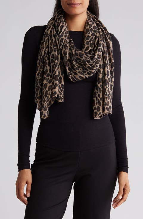 Leopard Print Wool Blend Scarf