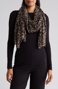 Portolano Leopard Print Wool Blend Scarf