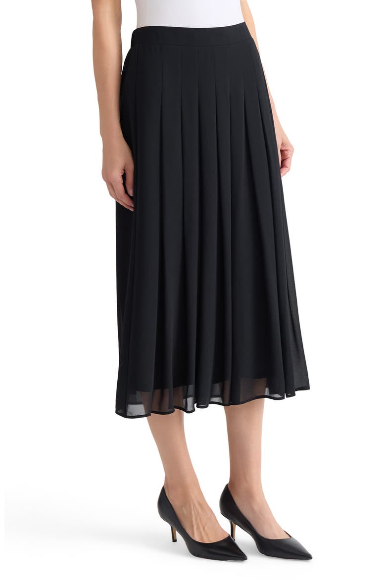 Pleated Pull-On Midi Skirt, Alternate, color, BLACK