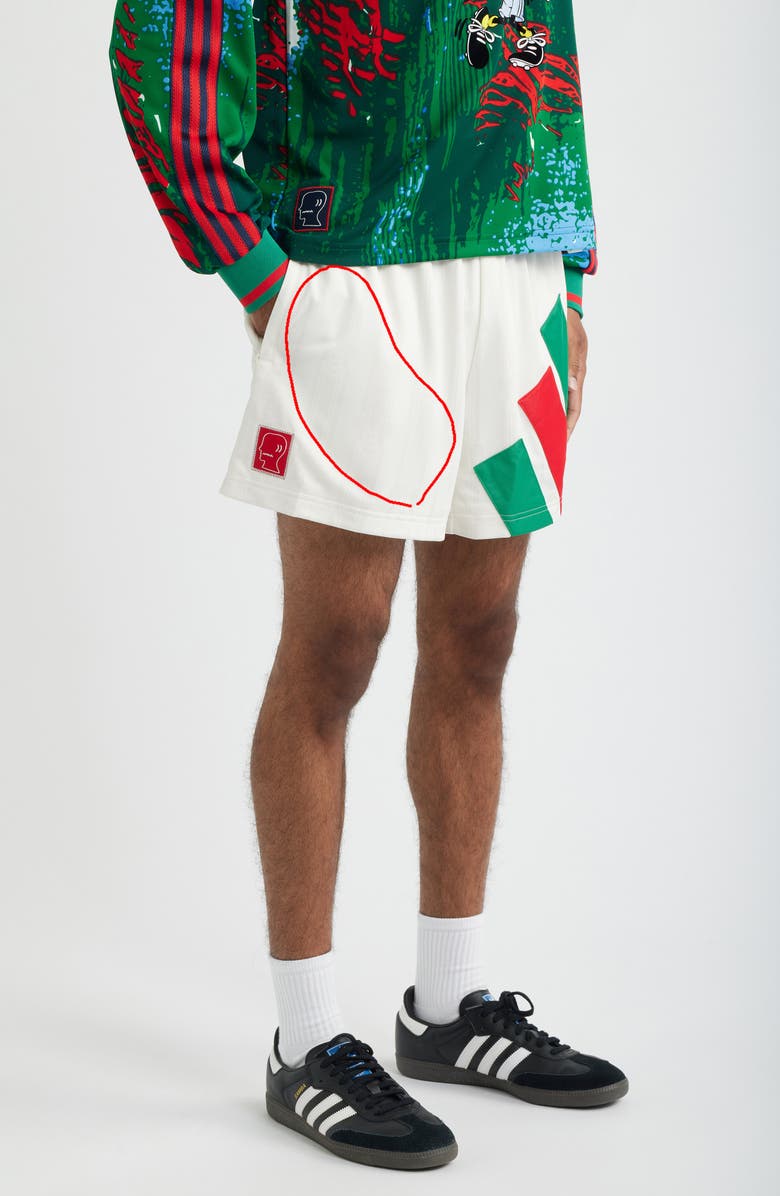 adidas Originals x Brain Dead Disney Football Shorts, Alternate, color, Chalk White