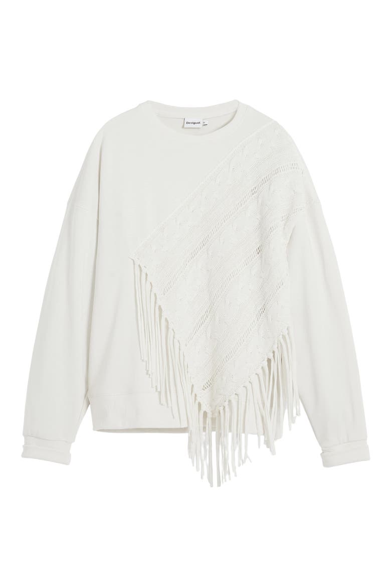 Mixed Stitch Fringe Sweatshirt, Alternate, color, IVORY