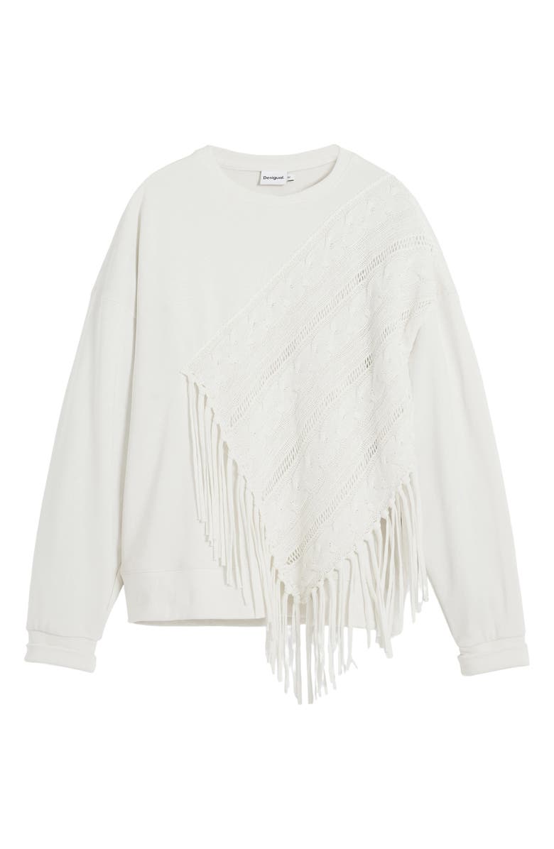 Desigual Mixed Stitch Fringe Sweatshirt, Alternate, color, Ivory