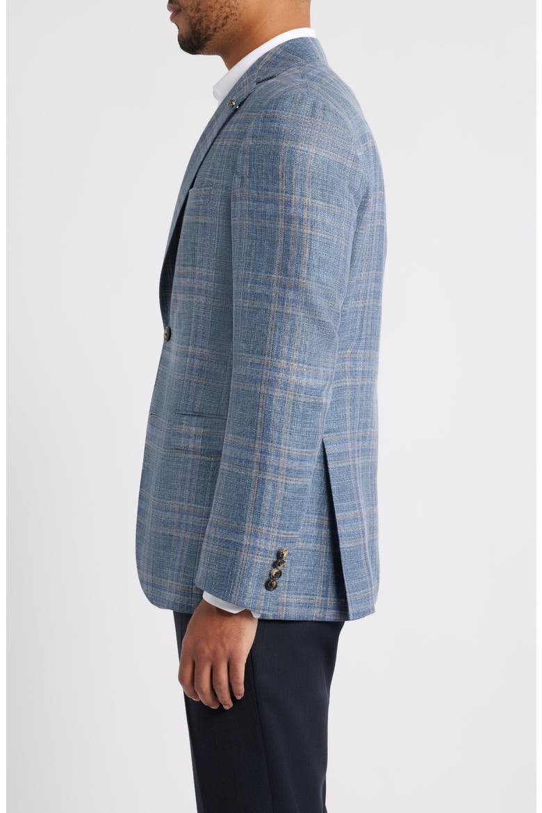 Midland Contemporary Fit Blue Plaid Wool & Silk Blend Sport Coat, Alternate, color, MID BLUE