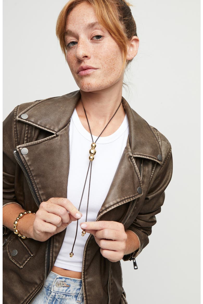 Triple-Bead Leather Necklace, Alternate, color, Gold