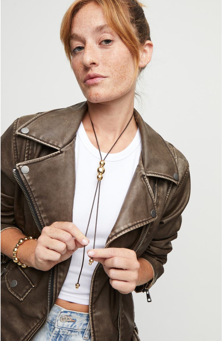 UNODE50 Triple-Bead Leather Necklace, Alternate, color, Gold