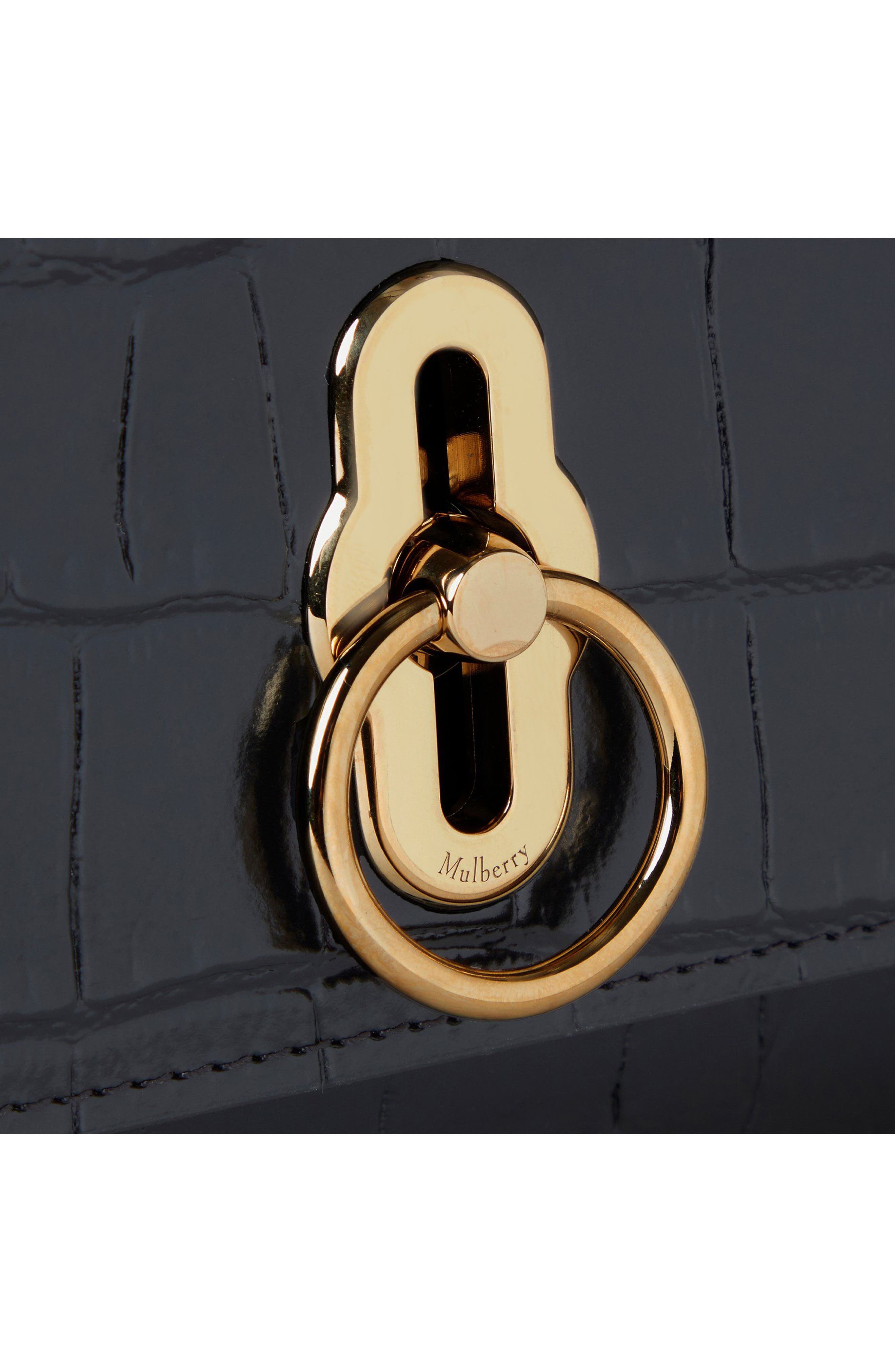 Mulberry Small Amberley Croc Embossed Leather Clutch, Alternate, color, Black