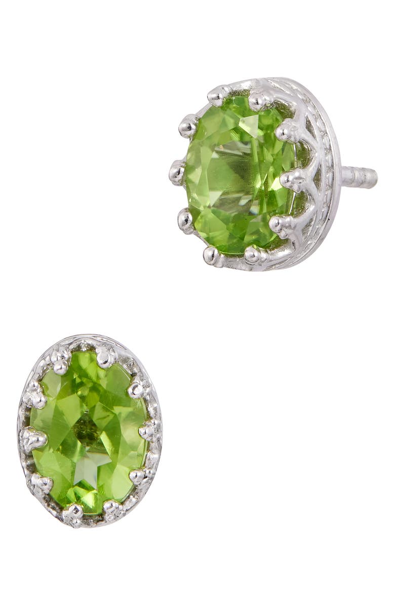 SAVVY CIE JEWELS Rhodium Plated Sterling Silver Oval Semiprecious Stone Stud Earrings, Main, color, Silver/ Peridot